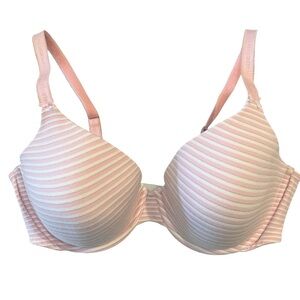 Victoria's Secret NEW Pink and White Lined Perfect Coverage Bra 38D